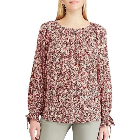 Chaps Boho Floral Print Peasant Top - Picture 1 of 15